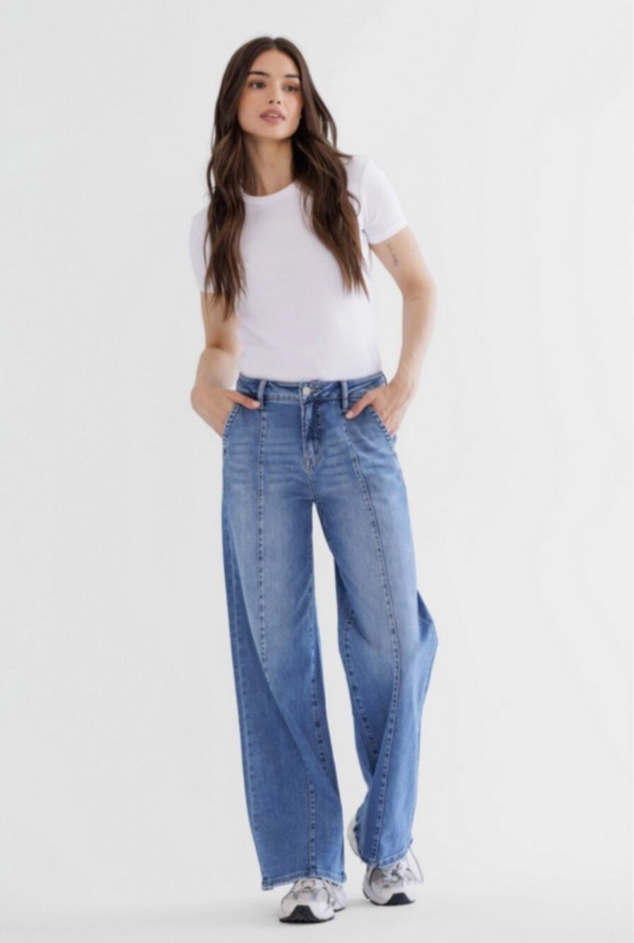Mica Los Angeles High Rise Wide Leg Front Seam Distressed Women’s 27 Jeans Y2K